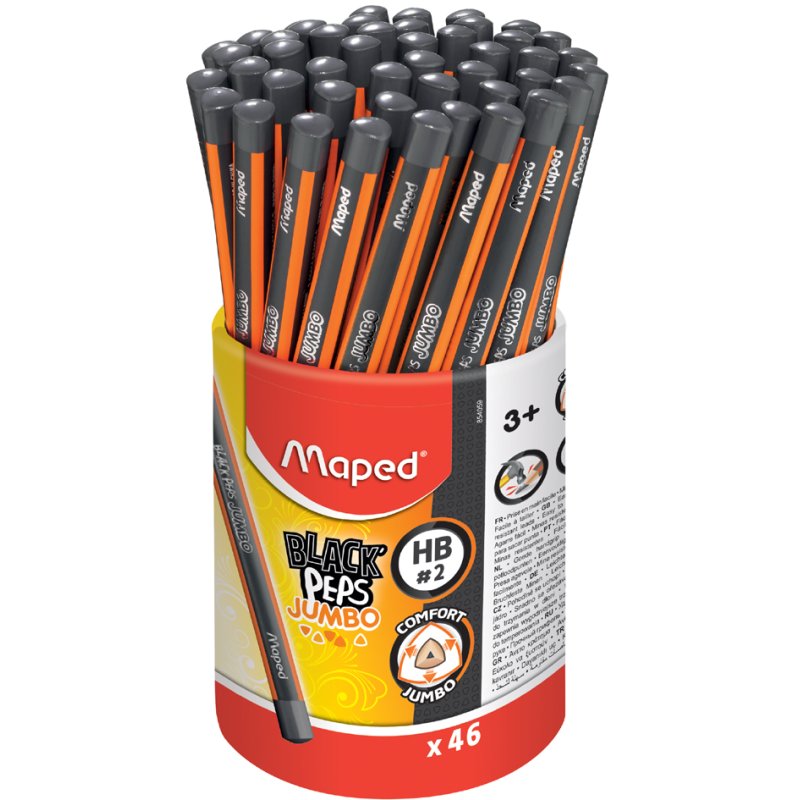 Maped crayons BLACK'PEPS JUMBO, HB, triangulaire, 46 pièces