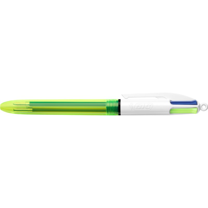Bic Stylo 4 couleurs, rechargeable, bleu/noir/rouge/jaune néon, clip