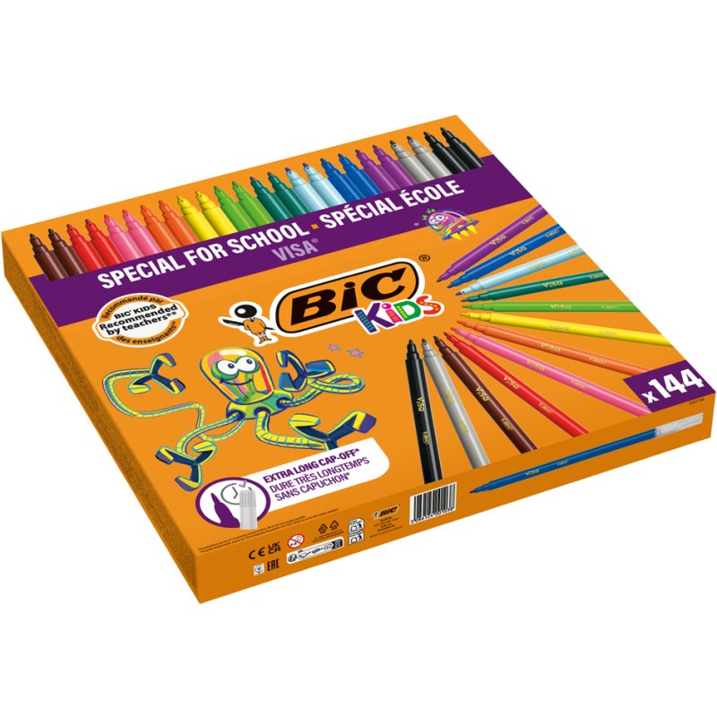 BIC KIDS Visa colouring wax crayons, washable ink, 144 pieces