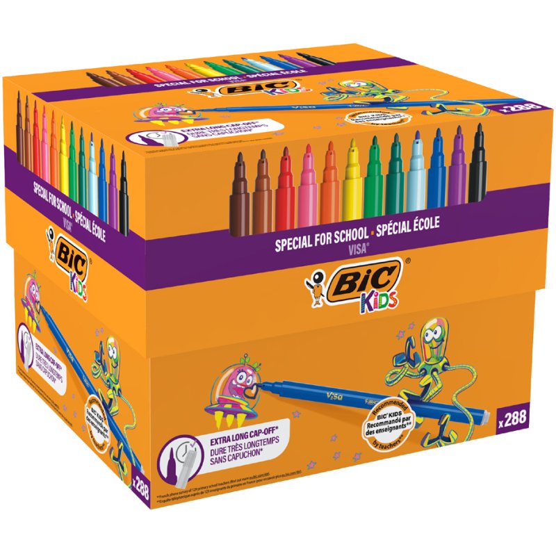 BIC KIDS vezelstiften Visa, uitwasbare inkt, kleurig gesorteerd, 288 stuks