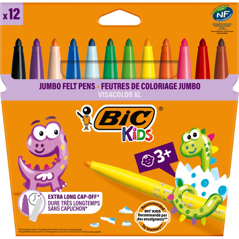 BIC kleurstiften Visacolor XL ecolutions, uitwasbaar, 12 stuks