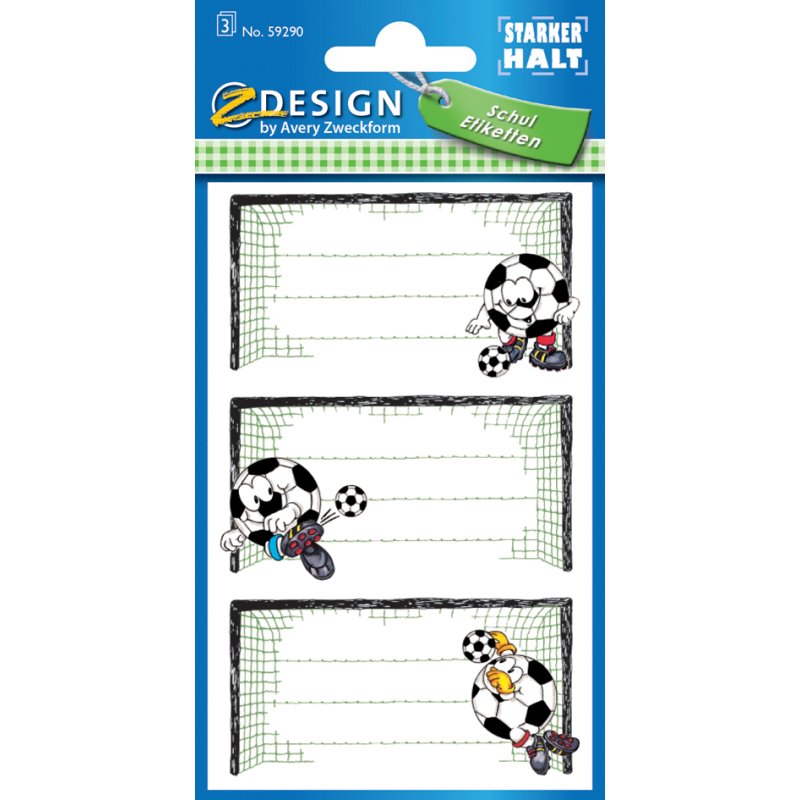 AVERY Zweckform boekstickers voetbaltor thema, beschriftbaar papier, 3 vel à 3 etiketten