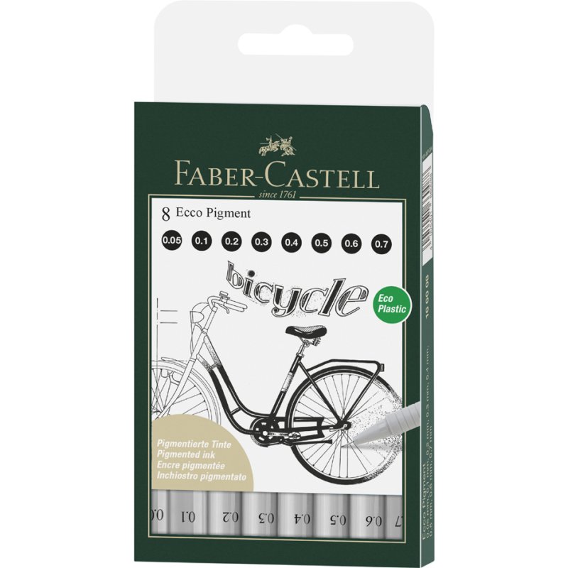 FABER-CASTELL pigmentliner ECCO PIGMENT, noir, 8 pièces