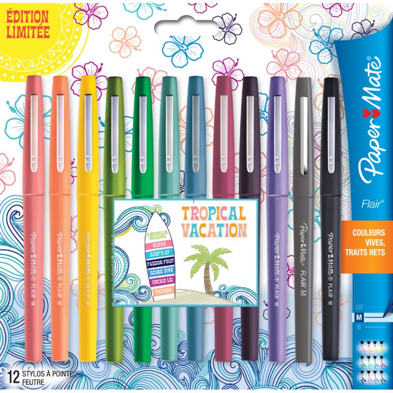 Paper Mate feutres Flair Tropical Vacation, 1,0 mm, 12 pièces