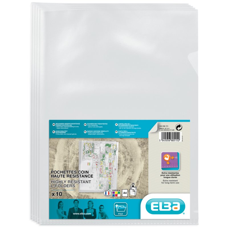 ELBA transparent document pockets A4, PVC colourless, 0.15 mm, 10 pieces