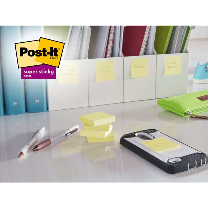 Post-it notitieblokjes super sticky, 76×76 mm, geel, 6 blokken