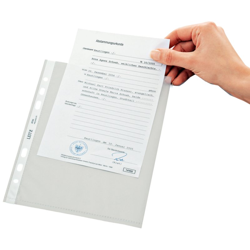 LEITZ pochettes document Standard A5, transparent, 0,08 mm, 100 pièces
