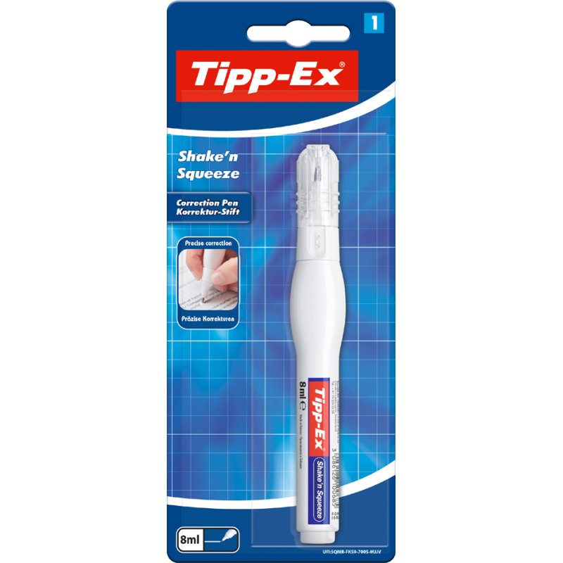 Tipp-Ex correctiepen Shake'n Squeeze, wit, metalen punt, 8 ml