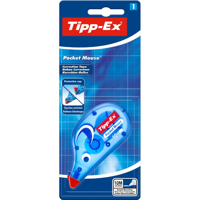 Tipp-Ex correctieroller Pocket Mouse, transparant-blauw, 4,2 mm × 10 m