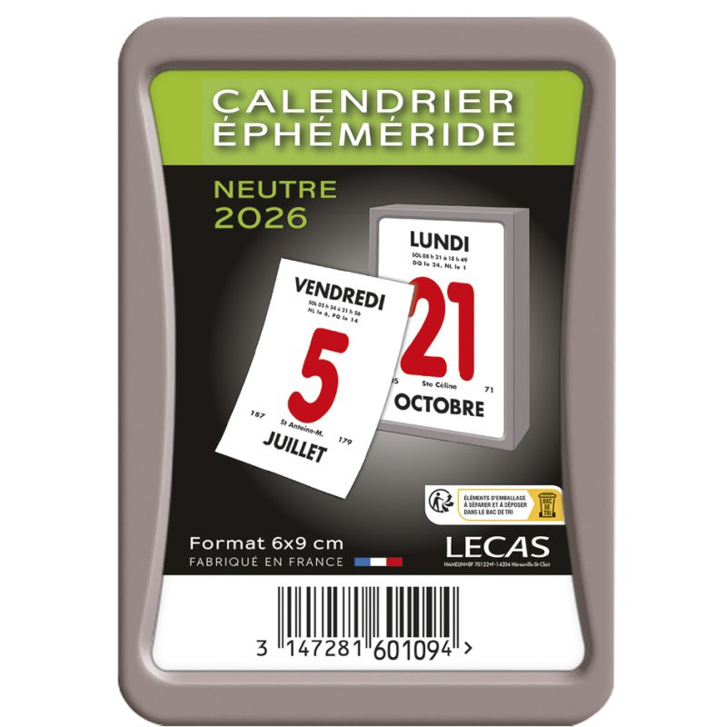 LECAS scheurkalender éphémeride, neutraal, 60 x 90 mm, 2027