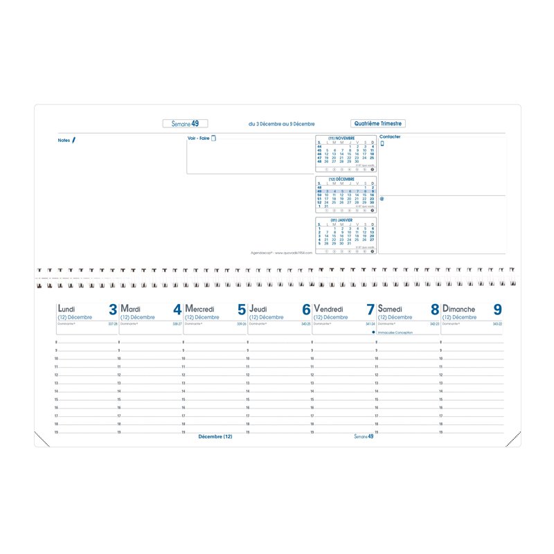 QUO VADIS Agenda AGE, 300 x 100 mm, 1 semaine par page, noir