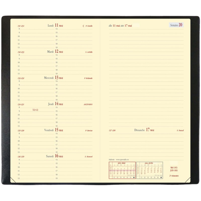 QUO VADIS agenda de poche Italnote Prestige 2027, noir, 88 x 170 mm, 1 semaine par page