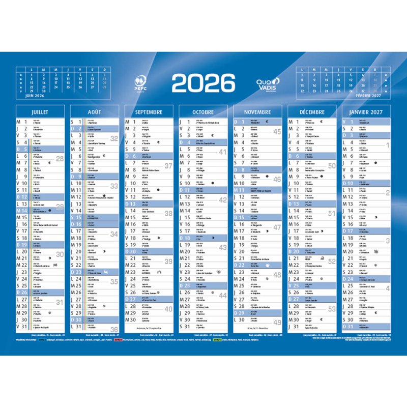 QUO VADIS bankkalender 2026, blauw, 430 × 335 mm, 13 maanden