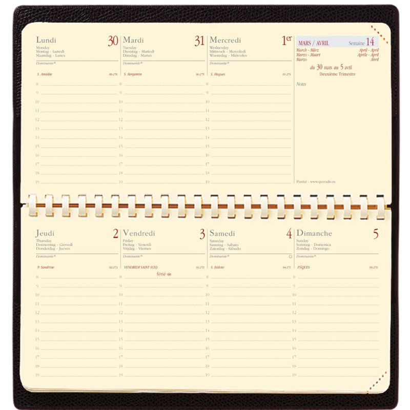 QUO VADIS zakagenda Planital S Prestige, 88 x 170 mm, zwart, spiraalband