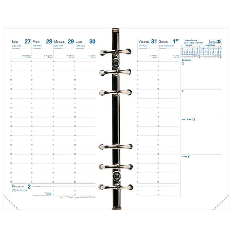 QUO VADIS Timer17 diary refill, 1 week per 2 pages, 100×170 mm, 16 months