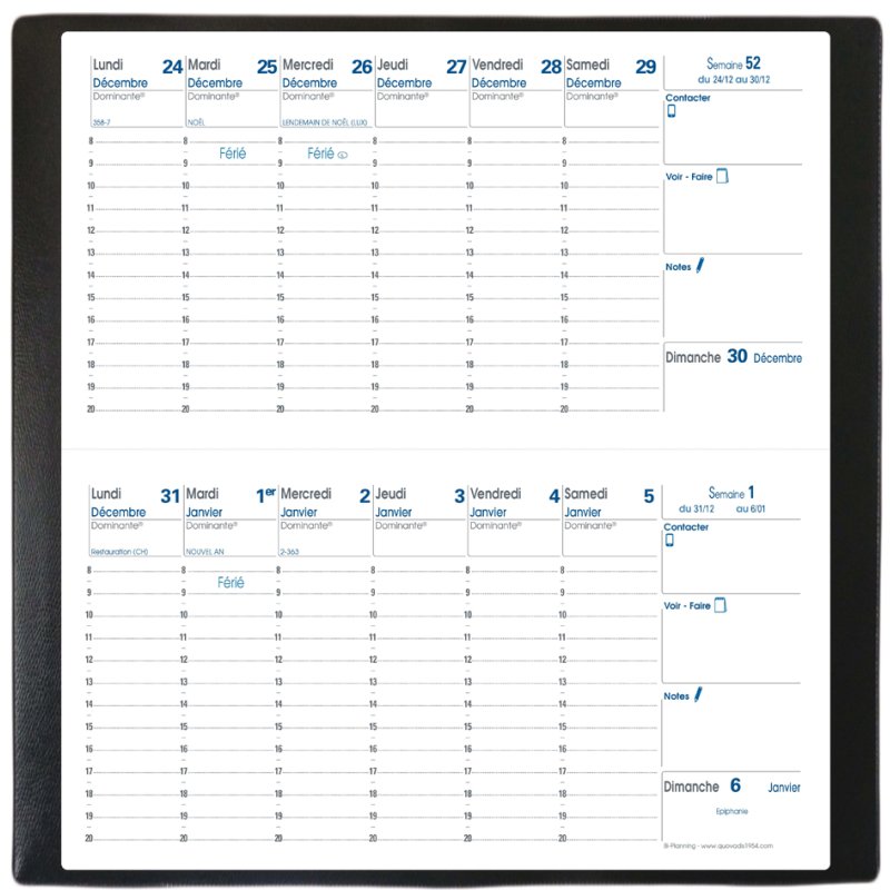 QUO VADIS agenda de poche Bi-Planning 2027, 88 x 170 mm, noir