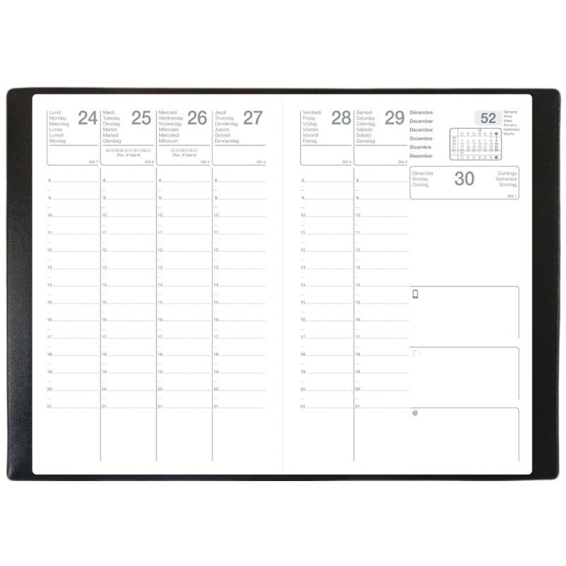 QUO VADIS diary CALYPSO, 1 week per 2 pages, black, 100×150 mm