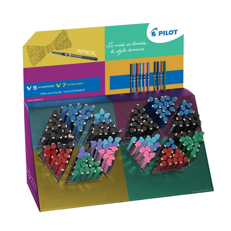 PILOT Hi-Tecpoint V5/V7 rollerball pens, 180-piece display, assorted colours