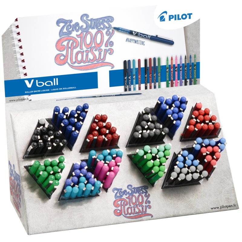 PILOT stylos roller V-BALL 05/07/1.0, couleurs assorties, présentoir 180 pièces