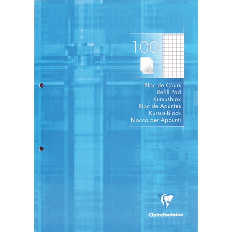 Clairefontaine bloc scolaire A4, quadrillé, bleu clair, 100 feuilles