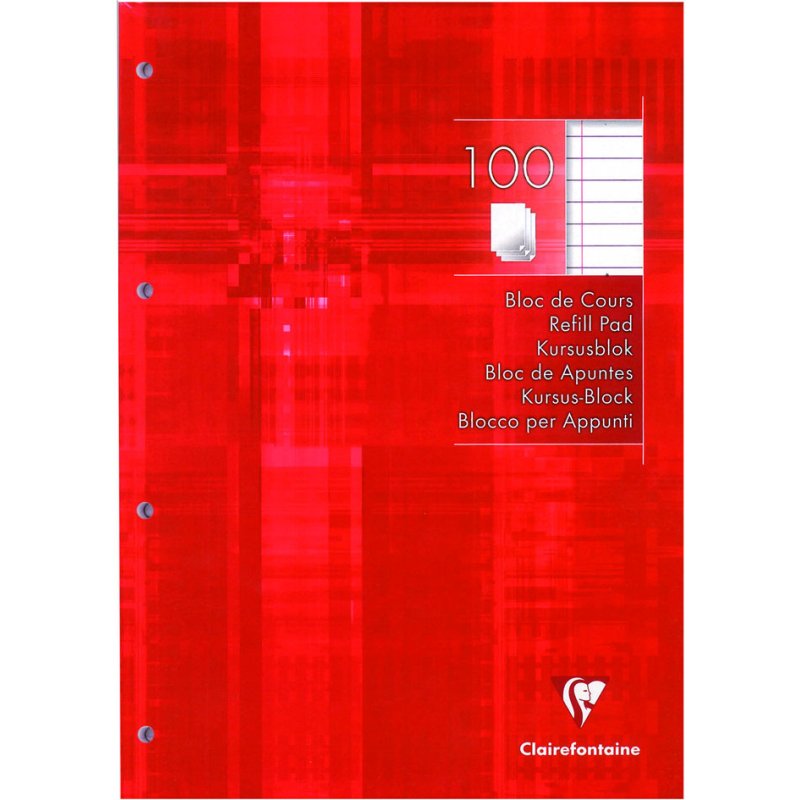 Clairefontaine bloc scolaire A4, quadrillé, rouge, 100 feuilles