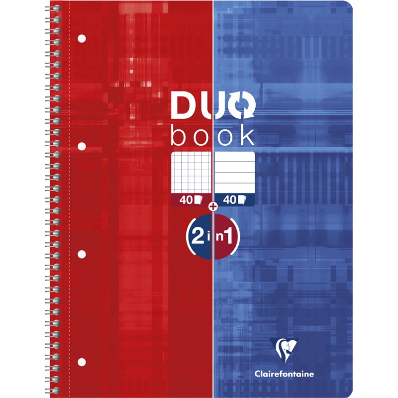 Clairefontaine bloc de cours DuoBook A4, quadrillé et ligné, 90 g/m², 80 feuilles