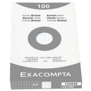 EXACOMPTA systeemkaarten geruit, 125×200 mm, wit, 100 stuks