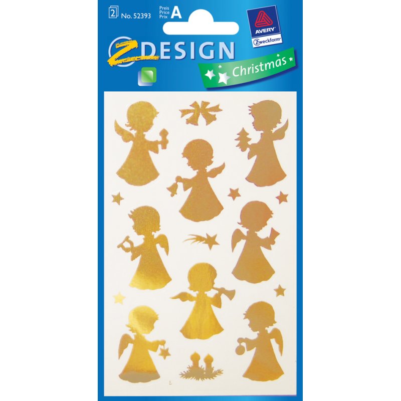 AVERY Zweckform zelfklevende versierstickers Gouden Engel, transparante folie goud, 2 vel