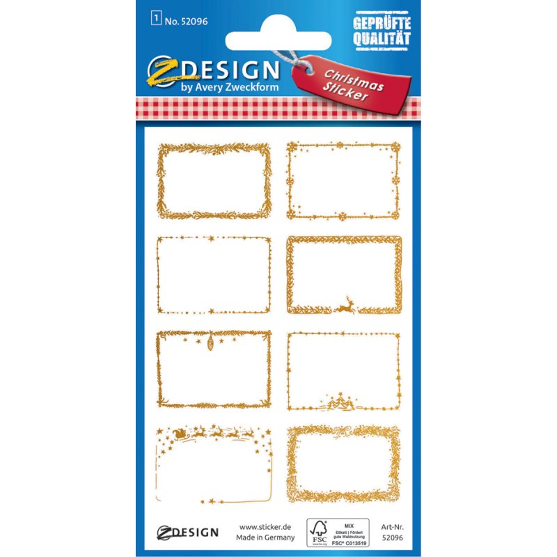 AVERY Zweckform etiketten Kerstmis-stickers Sterren, goudprinting, beschriftingsveld, 6 stuks