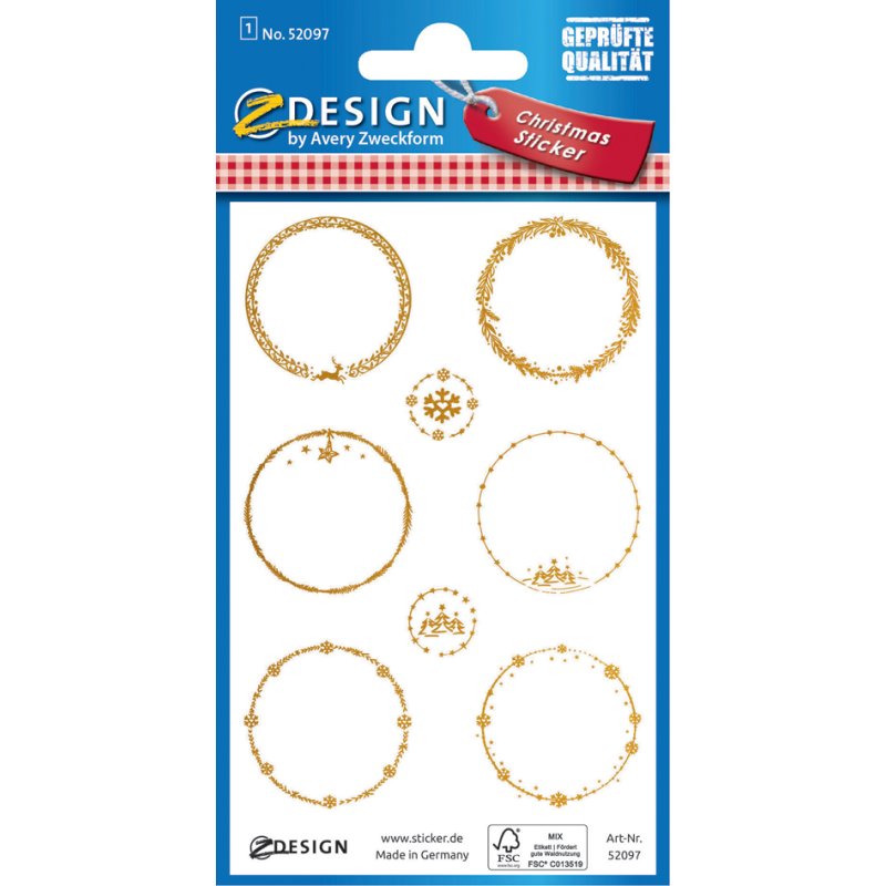 AVERY Zweckform etiketten Kerstmis-stickers Sterren, goudprinting, beschriftingsveld, 6 stuks