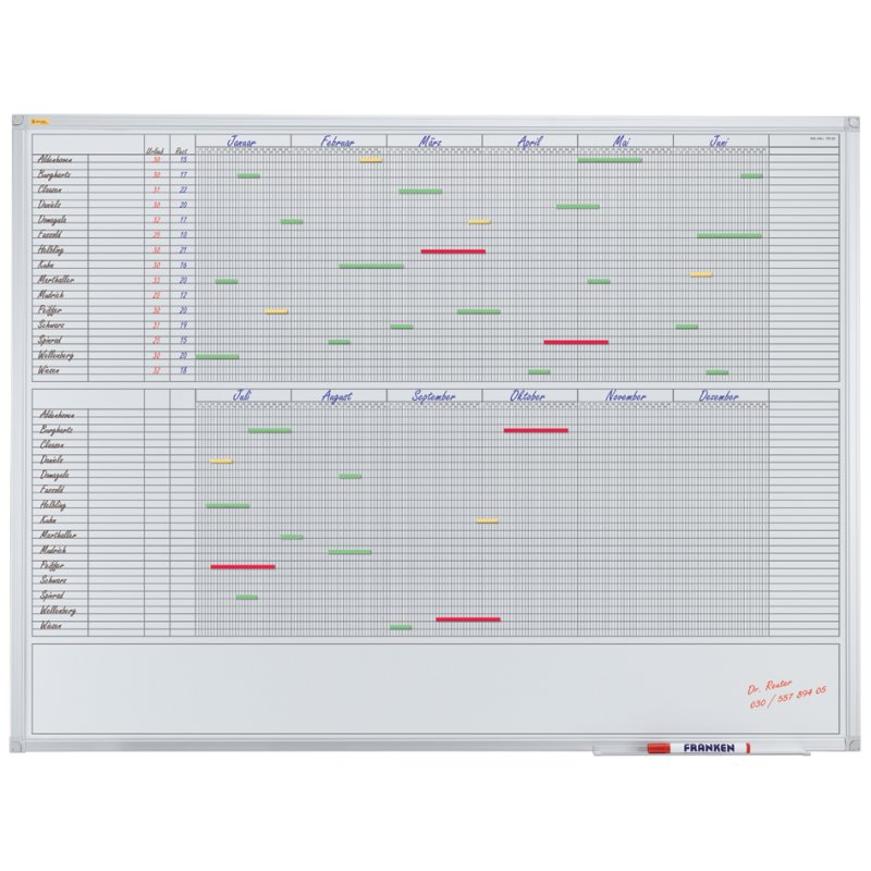 FRANKEN jaarplanner X-tra! Line, wit, magnetisch, 1200×900 mm