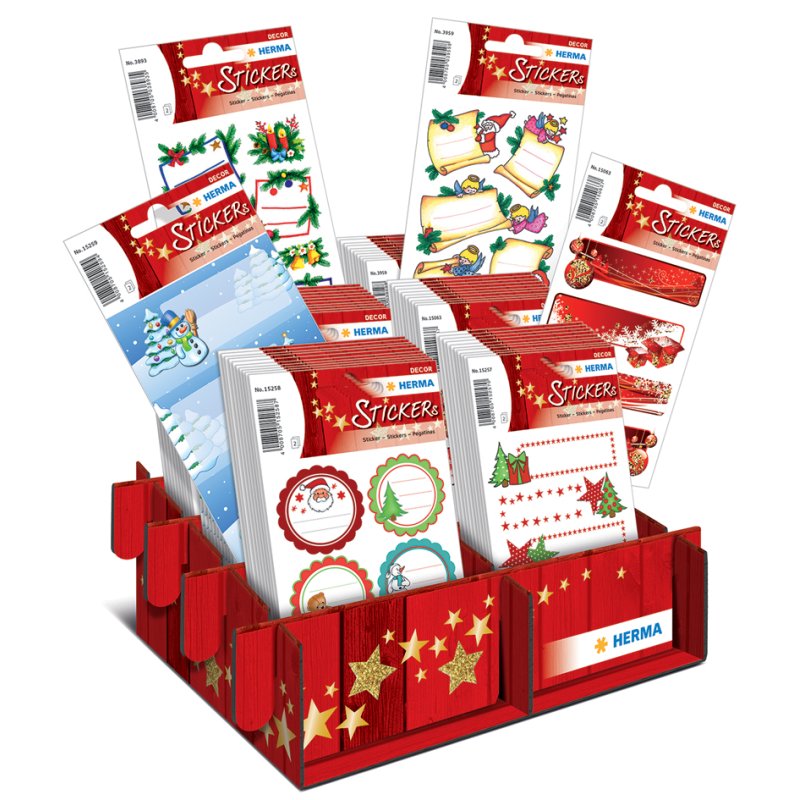 HERMA Christmas gift stickers Presents, display pack, 6 motifs, 60 packs