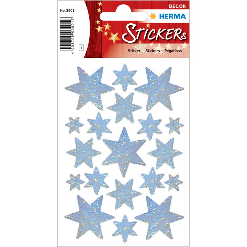 HERMA Christmas star stickers, holographic, self-adhesive, 27 pieces