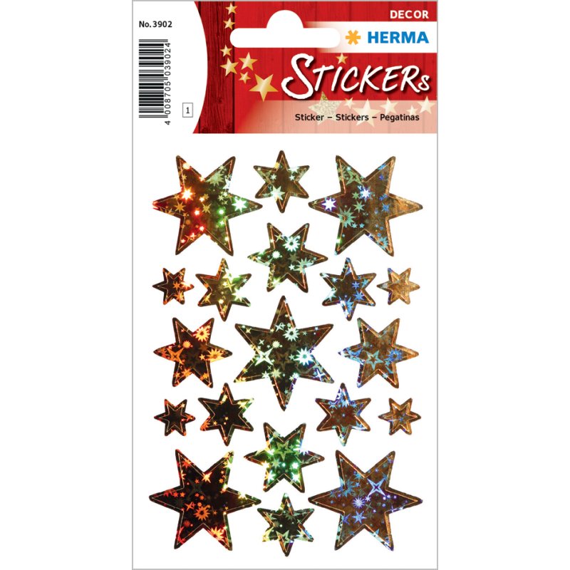 HERMA Christmas star stickers, holographic, self-adhesive, 27 pieces