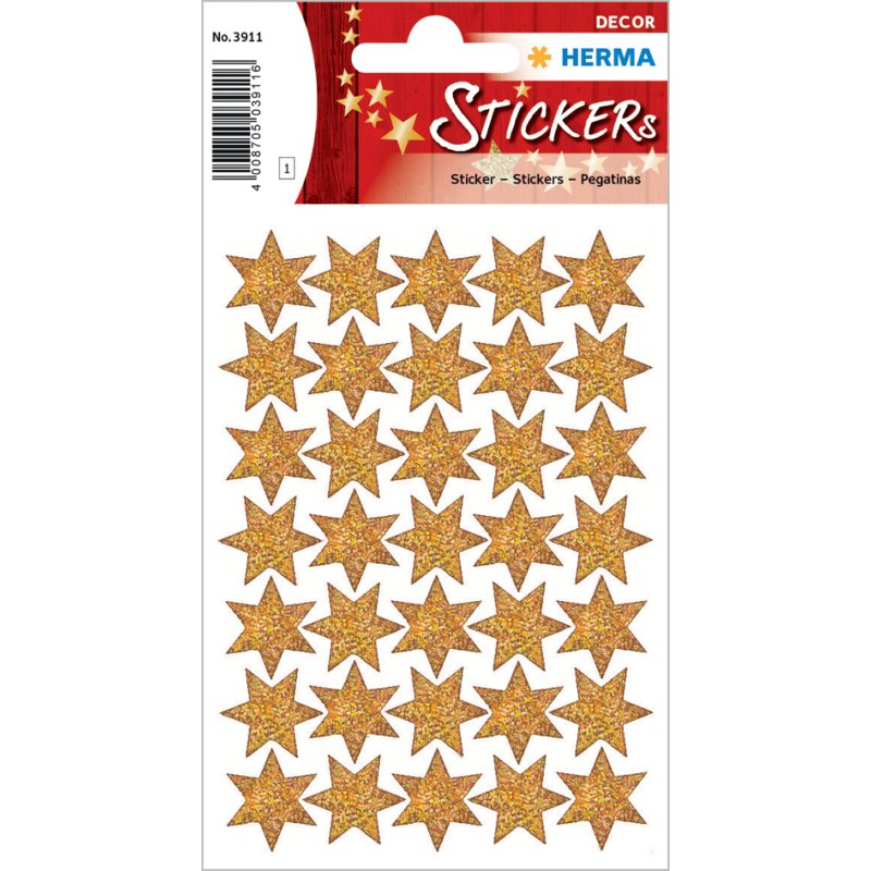 HERMA Christmas star stickers, holographic, self-adhesive, 27 pieces