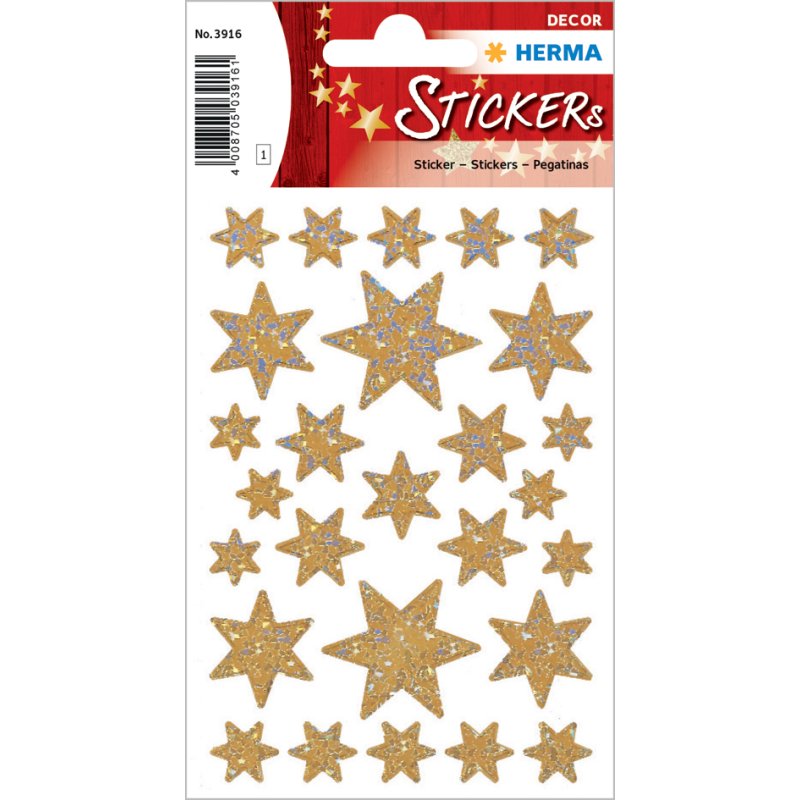 HERMA Christmas star stickers, holographic, self-adhesive, 27 pieces
