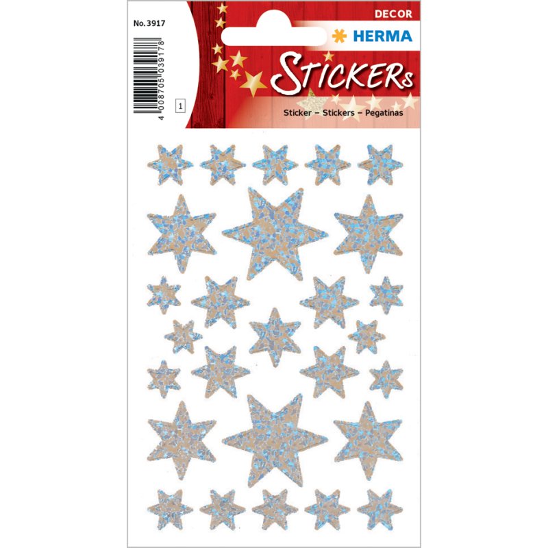 HERMA Christmas star stickers, holographic, self-adhesive, 27 pieces