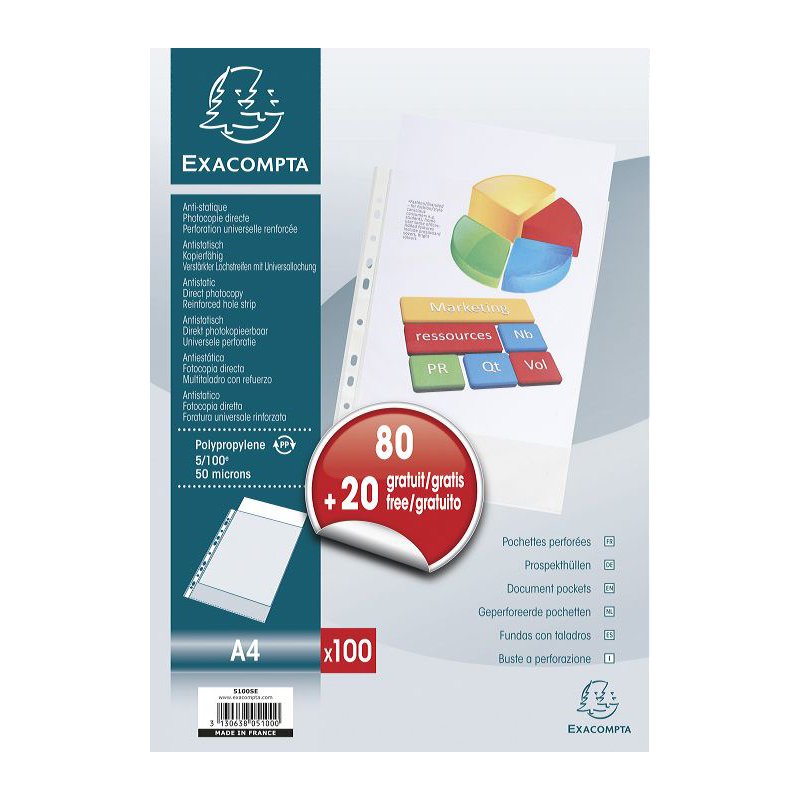 EXACOMPTA documenthoezen A4 PP, transparant genarbd, 50 my, 100 stuks