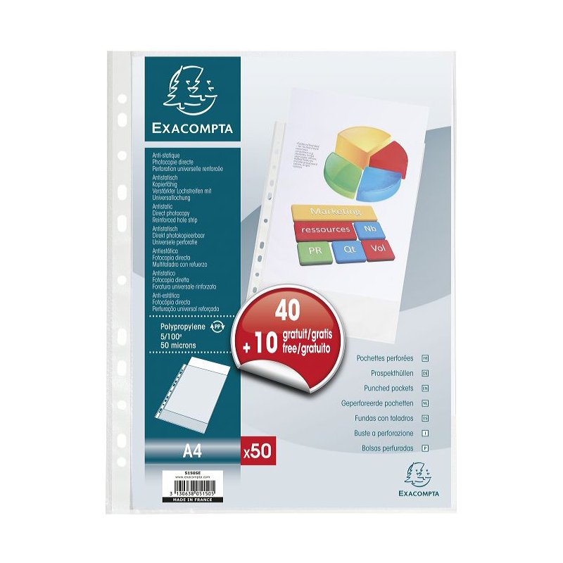 EXACOMPTA documenthoezen A4 PP, transparant genarbd, 50 my, 100 stuks