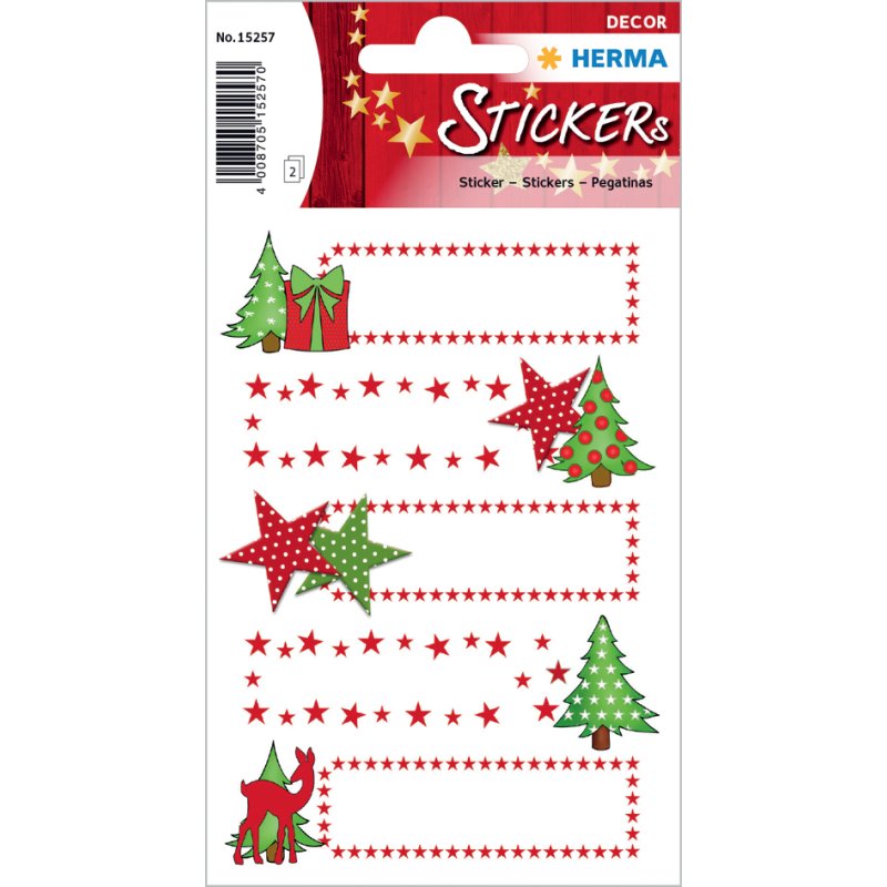 HERMA feuilles d'autocollants Noël Petit Renne, paillettées, 67×20 mm, 2 feuilles à 5 stickers