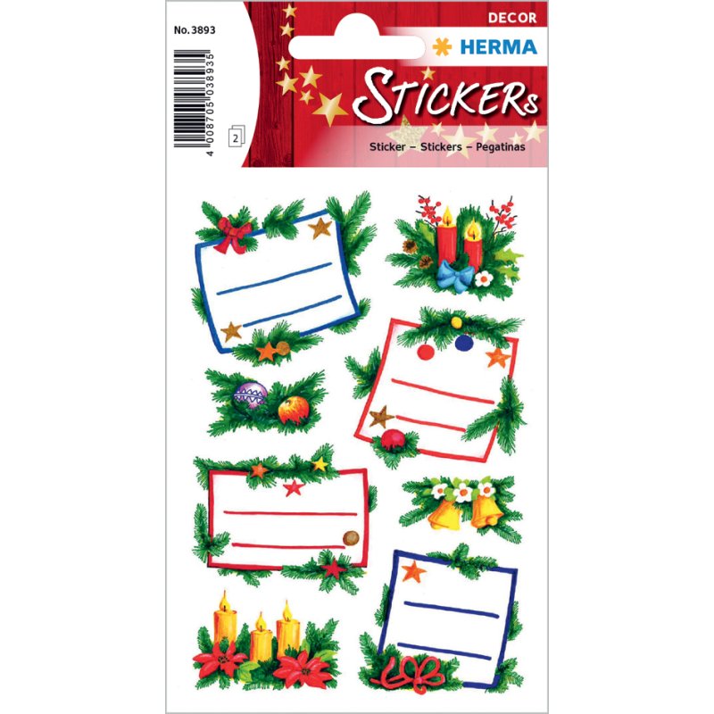 HERMA feuilles d'autocollants Noël Petit Renne, paillettées, 67×20 mm, 2 feuilles à 5 stickers