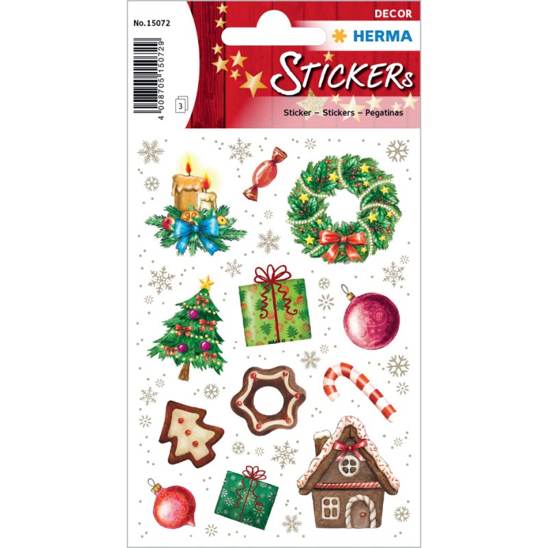 HERMA stickers décoratifs Noël, autocollants, 3 feuilles de 12 stickers