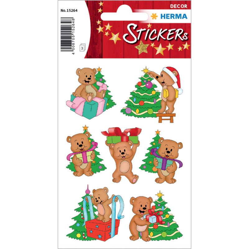 HERMA stickers décoratifs Noël, autocollants, 3 feuilles de 12 stickers