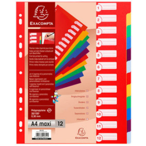 EXACOMPTA tabbladen blanco A4 overbreed, PP, 12-delig