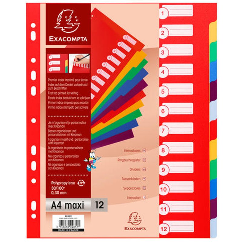 EXACOMPTA tabbladen blanko A4, 6-delig, PP kunststof, gekleurde tabs