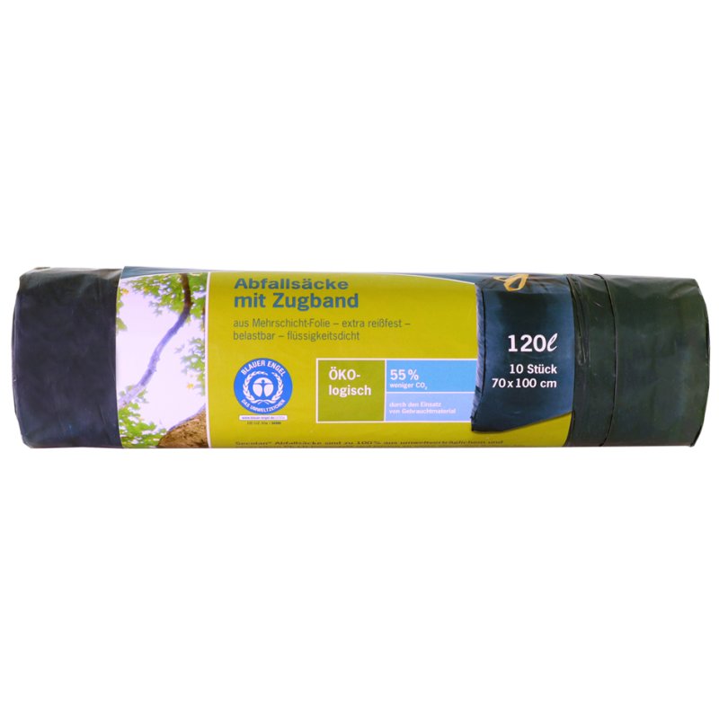 Secolan afvalzakken met trekband, blauw/zwart, 120 liter, 10 stuks