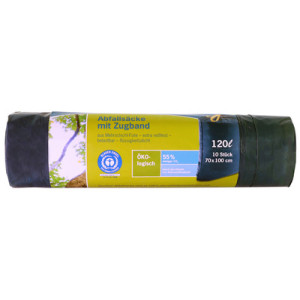 Secolan afvalzakken met trekband, blauw/zwart, 120 liter, 10 stuks
