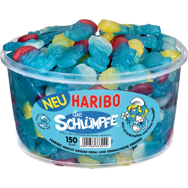 HARIBO bonbons gélifiés Schtroumpfs, boîte refermable, 150 pièces