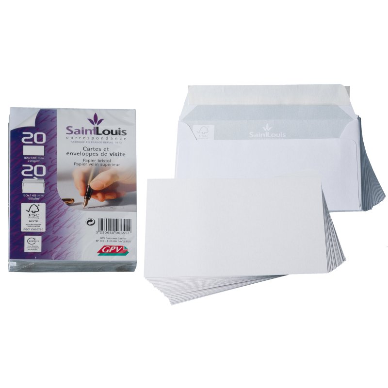 GPV cartes de visite et enveloppes set, blanc, 20 pcs