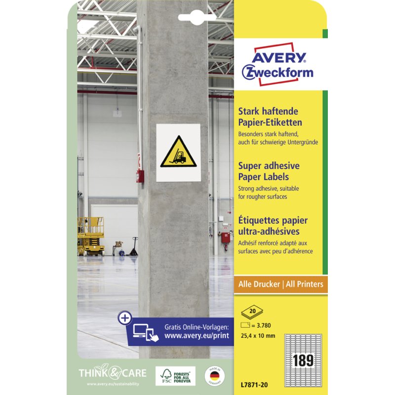 AVERY Zweckform étiquettes papier résistant, 45,7×21,2 mm, blanc, 960 pièces